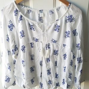 Floral white and blue blouse